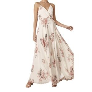 LULUs Strappy Flowy Romantic Fairy Floral Wedding Maxi Wrap Prom‎ Dress M